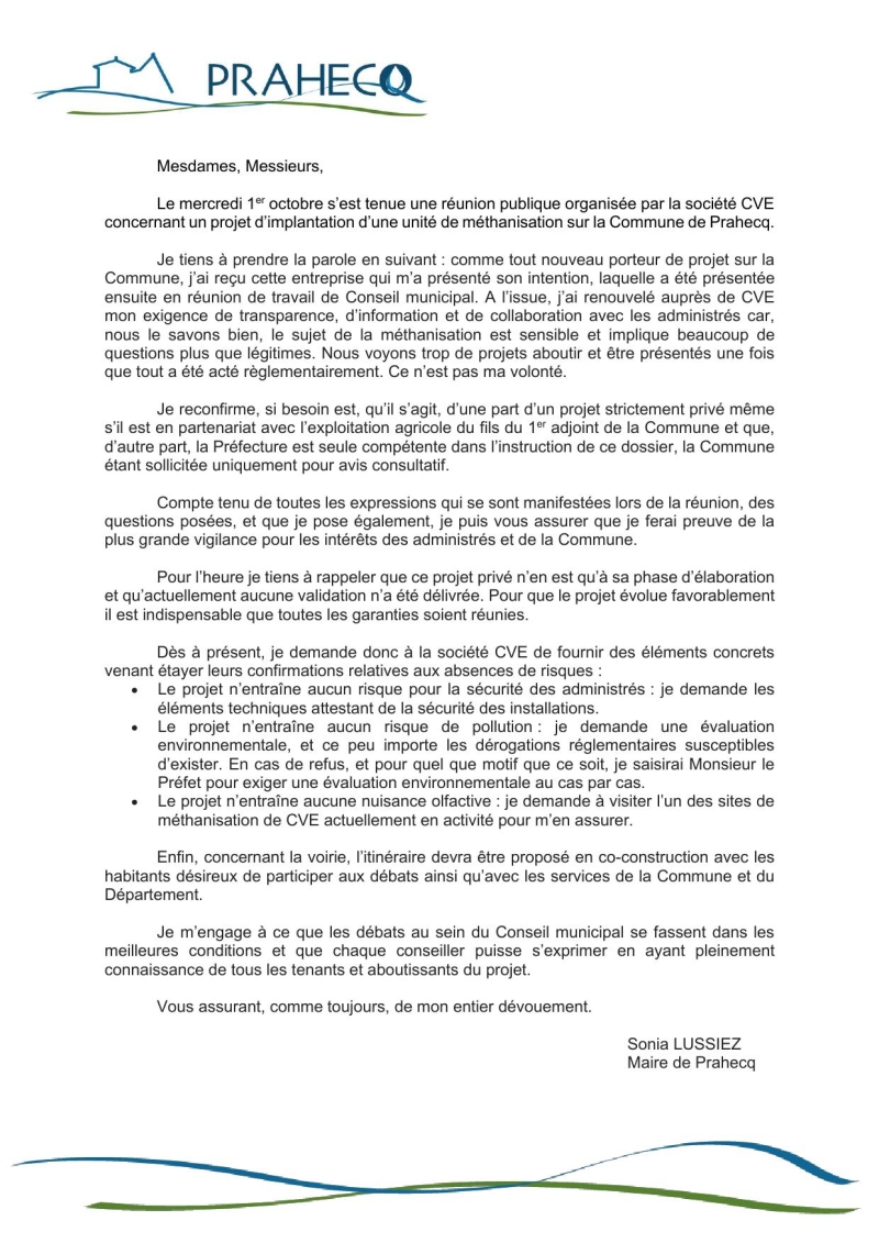 Communication Mme le Maire