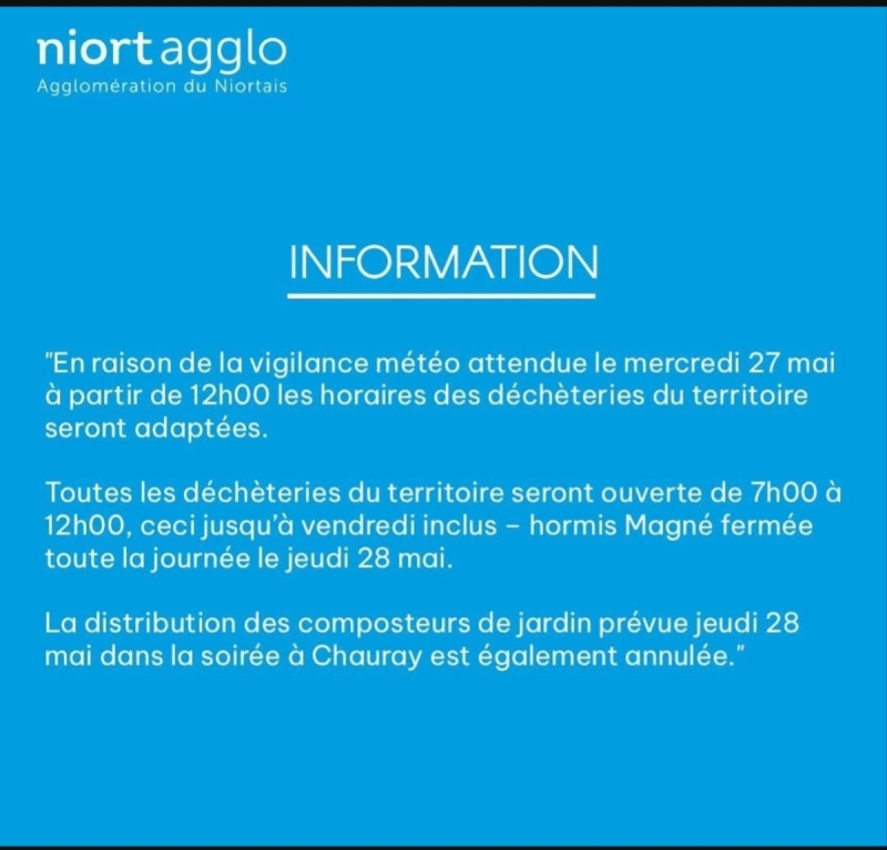 HORAIRES DES DECHETERIES