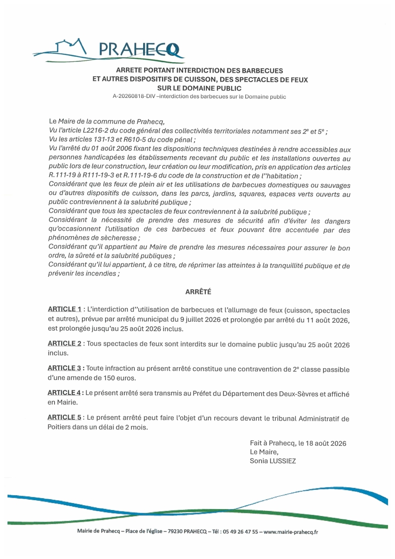 ARRETE PORTANT INTERDICTION SUR LE DOMAINE PUBLIC