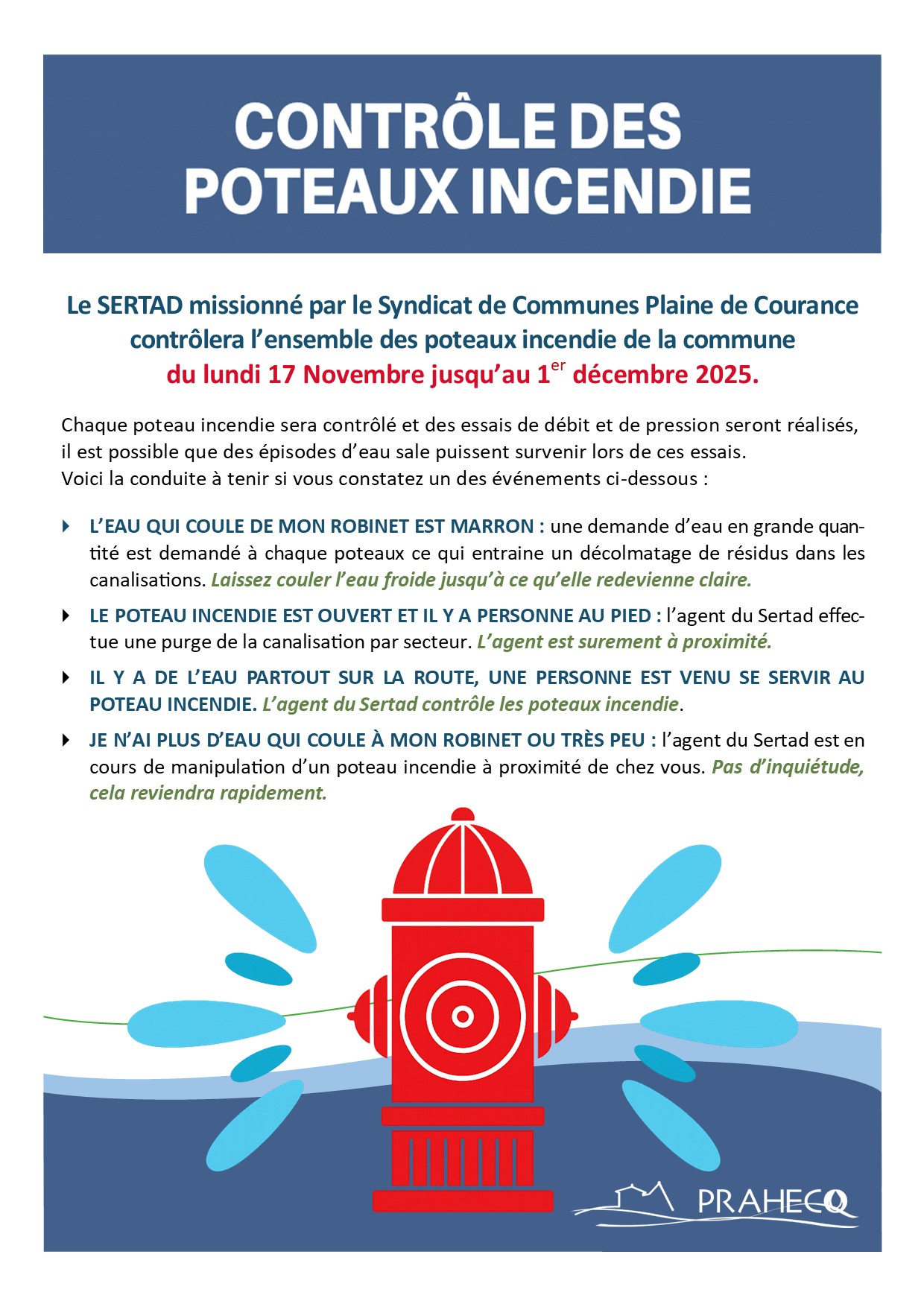 Communication sur le controle des poteaux incendie